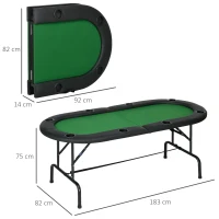 HOMCOM 8 Player Folding Poker Table, Oval Portable Blackjack Casino Table with Cup Holder, Felt Top and Metal Base, 183 x 82 x 75cm, Green and Black(m-3)