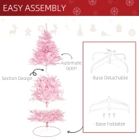 HOMCOM 6FT Artificial Christmas Tree Holiday Xmas Holiday Tree Decoration with Automatic Open for Home Party, Pink(m-6)