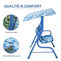 Outsunny Balancelle de Jardin 2 Places pour Enfants Ceintures sécurité réglables accoudoirs Pare-Soleil inclinable Motif Requin Bleu(m-7)