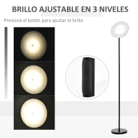 HOMCOM Lámpara de Pie LED 18 W/1800 lm con 3 Color Temperatura Cabezal Giratorio y Base de Metal Lámpara de Lectura Moderna para Salón Dormitorio Ø28x171,5 cm Negro(m-5)