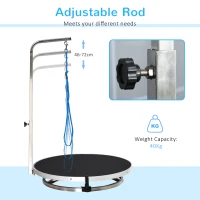 PawHut Round Pet Grooming Table Rotatable Dog Drying Table Adjustable Arm Stainless Steel Frame Safety Leash Φ55 cm Black(m-6)