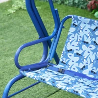 Outsunny 2 Seater Kids Swing Chair Double Garden Swing Seat w/ Belt Adjustable Canopy Fun Toddler Glider Hammock Lounge Backyard Blue(m-9)