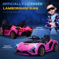 HOMCOM Lamborghini Sian Licensed 12V Kids Electric Ride On Car 2 Motors Toy Car with Remote Control Music Lights MP3 for 3-5 Years Pink(m-6)