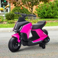 HOMCOM 6V Kids Electric Motorbike Ride On Toy w/ Music Headlights Safety Training Wheels for Girls Boy 2-4 Years Pink(m-10)