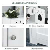 PawHut Casa para Gatos de Madera Mueble Arenero Gatos con Puerta y Entrada en Forma de Garra Cueva de Gatos para Descanso 48x51x51 cm Blanco(m-7)