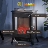 HOMCOM Free standing Electric Fireplace Stove, Fireplace Heater with LED Flame Effect, 3-sided Tempered Glass, Overheat Protection, 1000W/2000W, Black(m-8)