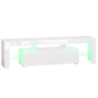 HOMCOM High Gloss TV Stand Cabinet with LED RGB Lights and Remote Control for TVs up to 65", Media TV Console Table with Storage Compartment, White(m-11)