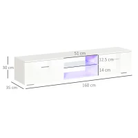 HOMCOM TV Stand Cabinet with High Gloss Front Door, LED RGB Lights and Remote Control for TVs up to 55", Media TV Console Table with Storage Cupboard, White(m-3)