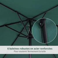 Outsunny Parasol droit parasol inclinable de jardin balcon terrasse manivelle toile polyester imperméabilisée haute densité 180 g/m² Ø2,6 x 2,35H m aluminium vert foncé(m-7)