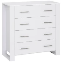 HOMCOM Chest Of 4 Drawers Storage Cabinet Bedroom Clothes w/Metal Handles Base Freestanding Unit Furnishing Living Room White(m-1)