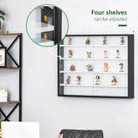 HOMCOM 5-Tier Wall Display Shelf Unit Cabinet w/ 4 Adjustable Shelves Glass Doors Home Office Ornaments 60x80cm Black/White(m-6)