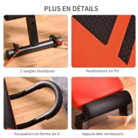 HOMCOM Banc de musculation pliable multifonction appareil fitness sit-up abdo hauteur réglable amortisseurs + sangles élastiques acier revêtement synthétique 137 x 72 x 62 cm rouge noir(m-7)