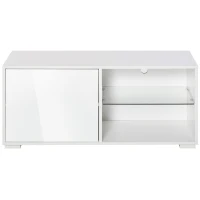 HOMCOM High Gloss TV Stand Storage Cabinet with 2 Shelves for Living Room Home Furniture White(m-11)