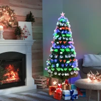 HOMCOM 6FT Pre-Lit Artificial Christmas Tree w/ Fibre Optic Baubles Fitted Star LED Light Holiday Home Xmas Decoration-Green(m-2)