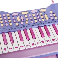 HOMCOM Piano Infantil 37 Teclas Teclado Electrónico Juego de Piano Regalo Juguete Educativo para Niños +3 Años con Micrófono Taburete Luces y 22 Canciones USB/MP3 Karaoke Rosa(m-8)
