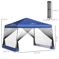 Outsunny Tonnelle 3 x 3 m barnum automatique pop-up 4 moustiquaires amovibles 2 zippées bleu(m-3)