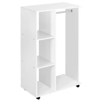 HOMCOM Portant à vêtements penderie Mobile avec roulettes 3 étagères latérales + Grand Espace penderie Panneaux Particules Blanc(m-1)
