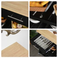 HOMCOM Chariot de service desserte de cuisine à roulettes 2 étagères 2 tiroirs noir bois naturel(m-7)