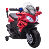 HOMCOM Kids 6V Electric Ride On Motorcycle Police Car Vehicle w/ Lights Horn Realistic Sound Outdoor Play Toy for 18 - 36 months Red(m-1)
