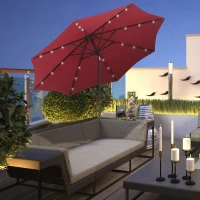 Outsunny 24 LED Solar Powered Parasol Umbrella-Wine Red(m-10)