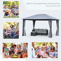 Outsunny 4 x 3(m) Garden Gazebo, Outdoor Pavilion Canopy Aluminum Party Tent Shelter with Curtains and Netting Sidewalls, Grey(m-7)