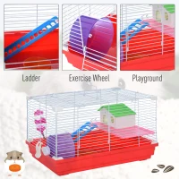 PawHut Hamster Cage, Small Gerbil Cage 2 Tiers Portable w/ Handle, Exercise Wheel, Water Bottle, Dishes(m-6)