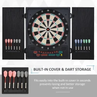 HOMCOM Electronic Dartboard Set, 27 Games Modes and 202 Variations, LED & 12 Soft Tip Darts and Cabinet to Storage, Ready-to-Play Multi-Game Option Darts Machine(m-5)