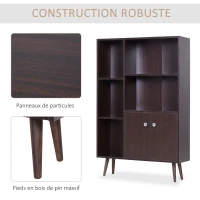 HOMCOM Bibliothèque scandinave meuble de rangement dim. 80L x 23,5l x 123H cm 5 niches placard 2 portes pieds effilés inclinés bois massif panneaux particules blanc wengé(m-5)