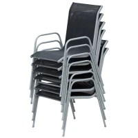 Outsunny Ensemble de jardin 6 pers. - table de jardin extérieure avec 6 chaises empilables plateau verre trempé 5 mm métal époxy gris textilène noir(m-7)