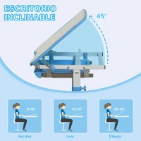 HOMCOM Pupitre Infantil 2 en 1 Juego de Escritorio y Silla para Niños de +6 Años con Altura Ajustable Mesa Regulable en Ángulo y Bandeja Deslizante 66x47x77 cm Azul(m-7)
