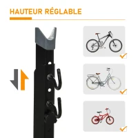 HOMCOM Râtelier vélo range vélo avec fixations hauteur réglable dim. 66L x 56I x 63-77,5H cm métal PP noir(m-6)