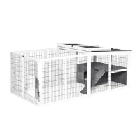 PawHut Rabbit Run Outdoor Rabbit Hutch Wooden Guinea Pig Cage with Openable Roof, Ramp, for 2-4 Rabbits, 200L x 100W x 75H cm - Grey(m-7)