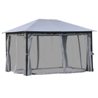 Outsunny 4 x 3(m) Garden Gazebo, Outdoor Pavilion Canopy Aluminum Party Tent Shelter with Curtains and Netting Sidewalls, Grey(m-11)