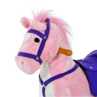 HOMCOM Rocking Horse Kids Ride on Walking Horse Animal Pony Wheeled Riding Plush Toy w/Sound for 3 Years and Up (Pink)(m-9)