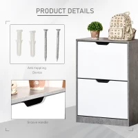 HOMCOM Two Drawer Shoe Cabinet Home Storage Organiser w/ Groove Handles Adjustable Shelves Modern Boxy Rack Hallway Bedroom Furniture(m-5)
