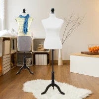 HOMCOM Maniquí de Costura Femenino Maniquí de Costura Ajustable a 130-168 cm con Trípode de Madera para Fotografía de Moda Exposición de Prendas Blanco(m-2)