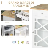 HOMCOM Chariot de service - desserte de cuisine à roulettes - tiroir, placard, porte-serviette - dim. 63L x 45l x 86H cm - structure en bois blanc(m-5)
