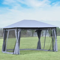 Outsunny 4 x 3(m) Garden Gazebo, Outdoor Pavilion Canopy Aluminum Party Tent Shelter with Curtains and Netting Sidewalls, Grey(m-2)