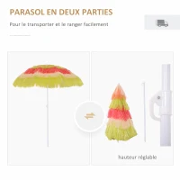 Outsunny Parasol de plage parasol inclinable rond Ø 160 cm Design Hawai angle d'inclinaison et hauteur réglables tissu polyester haute densité multicolore(m-4)