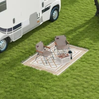 Outsunny Plastic Straw Reversible RV Outdoor Rug with Carry Bag, 182 x 274cm, Brown and Cream(m-10)