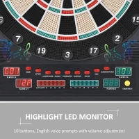 HOMCOM Electronic Dartboard Set, 27 Games Modes and 202 Variations, LED & 12 Soft Tip Darts and Cabinet to Storage, Ready-to-Play Multi-Game Option Darts Machine(m-7)