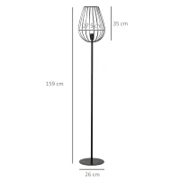 HOMCOM Lampadaire abat-jour avec interrupteur au pied style rétro industriel en grille métallique ampoule E27 40 W max. 27,5 x 27,5 x 159 cm noir(m-3)