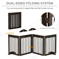 PawHut Freestanding Pet Gate 4 Panel Wooden Dog Barrier Folding Safety Fence with Support Feet up to 204cm Long 61cm Tall for Doorway Stairs Brown(m-4)