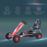 HOMCOM Rubber Wheels Pedal Go Kart Ride on Car Racing Style w/ Adjustable Seat Handbrake Clutch 5-12 Years(m-4)