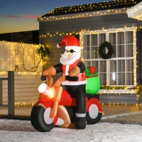 HOMCOM 5.5ft Christmas Inflatable Santa Claus Riding a Motorcycle Blow Up Decoration Xmas Décor for Garden(m-10)