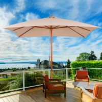 Outsunny Parasol para Jardín Patio Sombrilla Cuadrada de Ángulo Ajustable Ventilación Diseño Moderno con 8 Varillas de Bambú Madera Tela Poliéster 3x3m Beige(m-6)