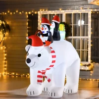HOMCOM Ours Polaire Gonflable de Noël avec Lumières LED 206cm Décoration Gonflable de Noël Imperméable avec 2 Pingouins(m-2)