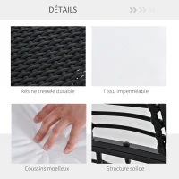 Outsunny Fauteuil rond de jardin fauteuil cocon pivotant grand confort coussins inclus polyester blanc résine tressée noire(m-5)