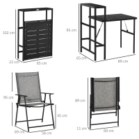 Outsunny 3 Pcs Folding Garden Furniture Set, Foldable Table and 2 Chairs Set w/ Side Shelf, Metal Frame, Indoor Outdoor Patio Balcony(m-3)