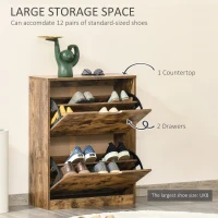 HOMCOM Industrial Shoe Cabinet with 2 Flip Drawers, Narrow Shoe Storage Cabinet for 12 Pairs, Freestanding Slim Shoe Storage Organiser for Entryway, Hallway, Rustic Brown(m-4)